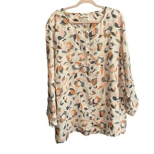 Rachel Zoe Floral- Button front/Tab Sleeves-Plus Size 3X 100% Linen Blouse/Tunic
